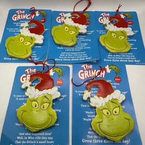 The Grinch Christmas Ornament With Dr. Seuss Story Card-Resin-Whimsical set of 5